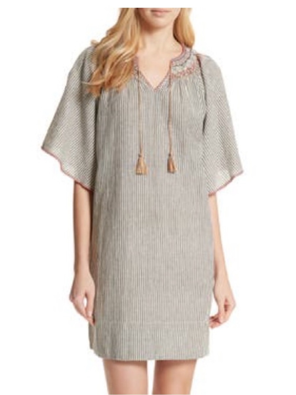 THE GREAT Butterfly Smock Dress Linen Blend Stripe Tunic size M